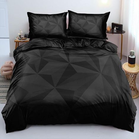 3D Bettwäsche Set 200x200cm Schwarz Geometrie Mikrofaser mit 2 Kissenbezügen 80x80cm
