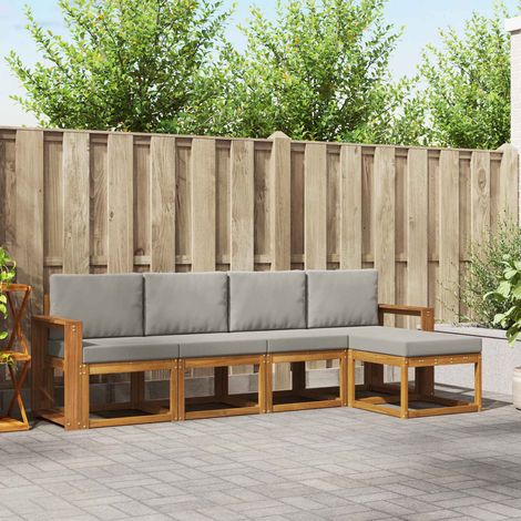 Outdoor-Sofagarnitur mit Kissen 5 pcs Natürlich und Hellgrau