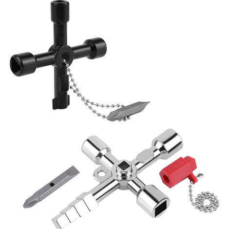 Clé Universelle Armoire Electrique Clé Triangle Clé Carré 4 en 1 Multifonctions Croix Clé pour Radiateurs Gaz Électrique Boîtes de Compteur Robinet Serrure 2 Pièces (1/5)