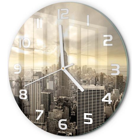 Horloge Murale Ronde en Verre Chiffres Lisibles Silencieuse et Moderne Manhattan, New York fi 30 cm (1/5)