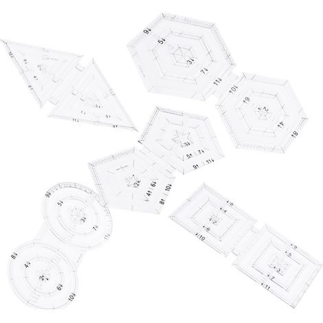 Règle de couture patchwork : 5 formes géométriques (cercle, pentagone, hexagone, triangle) pour projets DIY (1/5)