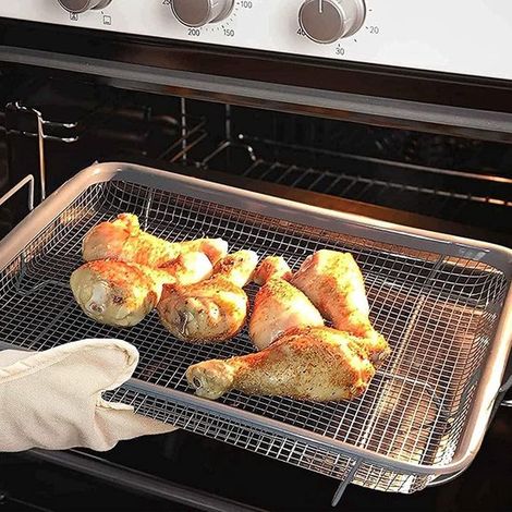 Multifunktionaler Grillkorb aus Edelstahl zum Grillen von Pommes frites (30 x 22 x 5 cm) (1/4)