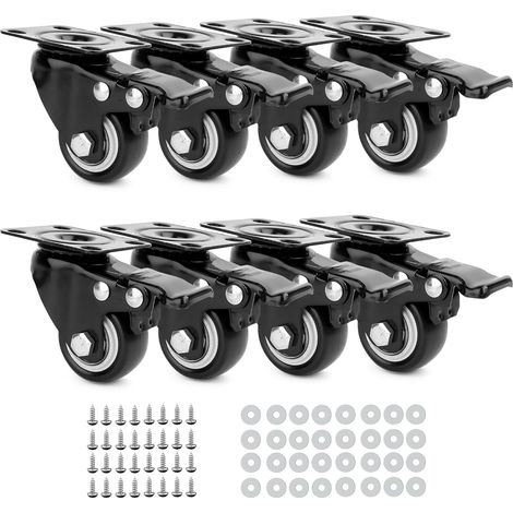 8 Pièces Roulettes pour Meubles 40mm - Charge Lourde Jusqu'à 200KG avec 8 Frein - Pivotantes avec Vis et Rondelles pour Transport, Table, Armoire (1/5)