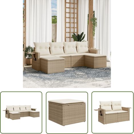 The Living Store Salon de jardin avec coussins 6 pcs beige résine tressée - Salon De Jardin - Meuble De Jardin - Canapé Extérieur - Ensemble Salon - Résine Tressée (1/5)