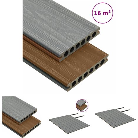Terrassendielen Set - vidaXL WPC Terrassendielen mit Zubehör Braun und Grau 16 m² 2,2 m - Balkon Terrasse (1/5)