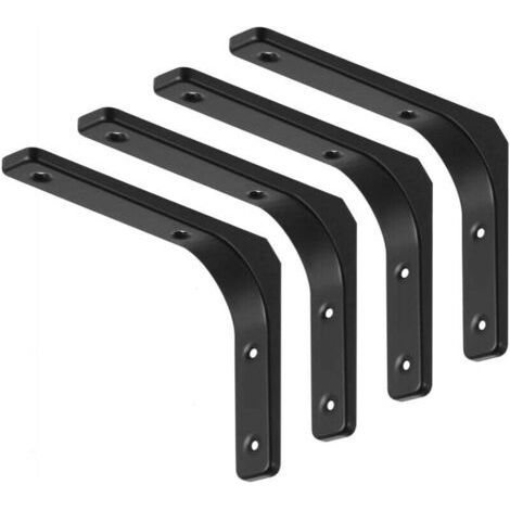 4 Pieces Black Shelf Bracket, Wall Shelf Brackets, L-Shaped Wall Bracket with Matching Screws and Anchors, Maximum Load Capacity 70kg (150 x 200 mm) (1/4)