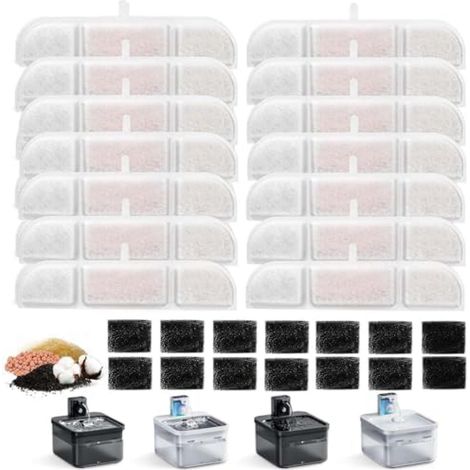Filtres pour fontaine à chat, 28 filtres de rechange 2,5L, filtration multicouche, charbon actif, résine échangeuse d'ions (1/4)