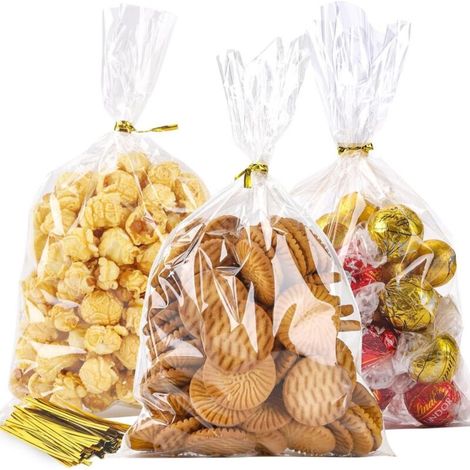 Bardusch - Sachet bonbons transparent 25x15 cm cellophane ruban métallique lot de 200, fêtes, mariages, cadeaux, confiseries personnalisées (1/3)