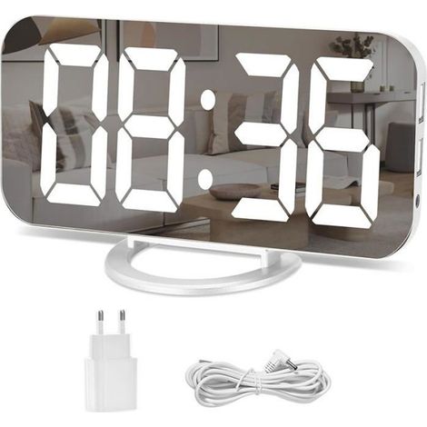 Réveil Numérique, Miroir Réveil Grand écran à Del de 6,5 Po avec Mode de Variation de Luminosité, Horloge Blanche Mot RADIO REVEIL (1/5)