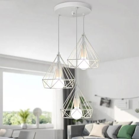 Suspension Luminaire Industrielle en Diamant Cage Blanc Lustre Plafonnier Vintage Fer Forge 25CM pour Salon Chambre (1/4)