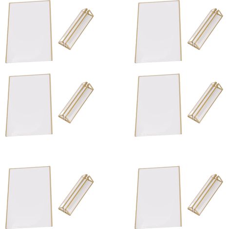 Porte-affiches en acrylique avec base et cadre doré, support de table transparent double face pour mariage, fête, conférence, format vertical 5 x 7 pouces, lot de 6 (1/5)