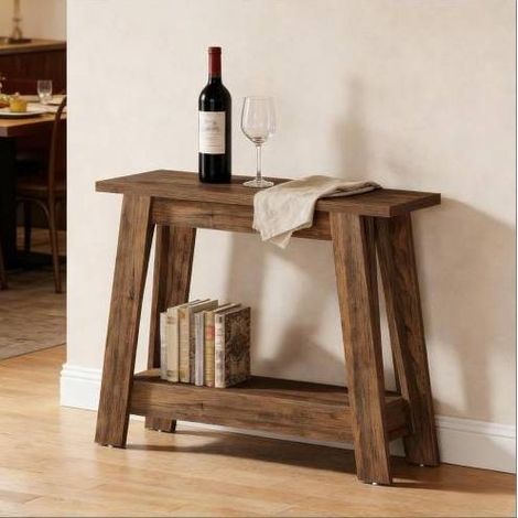 Tavolo consolle rustico 105x30x80 cm, a 2 ripiani, per ingresso e dietro il divano, legno, marrone rustico (1/5)