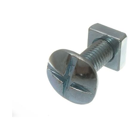 Lot de 10 boulons de toiture durables à tête cruciforme + écrous carrés, plaqué zinc BZP, 8 mm (M8) x 25 mm