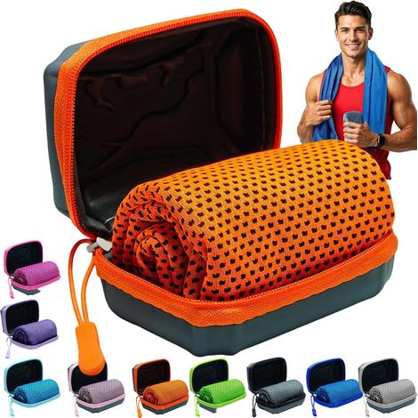 Serviette rafraîchissante,30 x 80 cm Cooling Towel,séchage instantané,Microfibre Effet glacé pour Nuque et Visage,Fortes chaleurs et Convient à la Salle de Sport,Course à Pied,Yoga (Orange) (1/5)