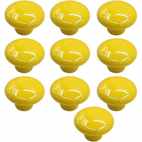 Bouton Porte 10 PCS Céramique Poignée Porte de Cuisine Armoire à Tiroirs Porte Boutons Jaune 33mm (1/4)