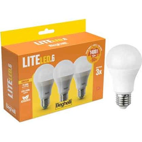 LAMPADA A LED MOD. 'GOCCIA' LITELED BEGHELLI 13W - E27 - 1339Lm - 6500K - Confezione 3 pezzi