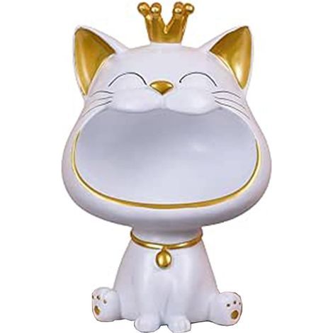 Statue de chat porte-bonheur, boîte de rangement décorative pour petits objets, blanc. (1/5)