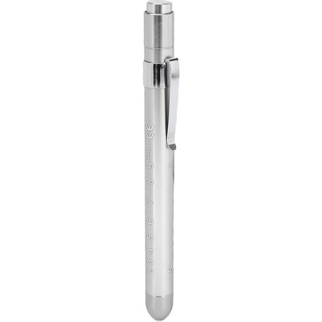 Stylo lampe torche LED argenté à clip pour infirmières, lumière blanche, tête convexe, réutilisable, format de poche. (1/5)