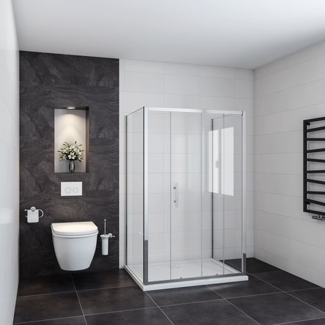 185 cm Box Doccia a Tre Lati Porta Scorrevole con Due Pareti Laterali 140x70x70 cm Vetro Temperato Trasparente 5 mm Telaio Cromato Lucido (1/5)