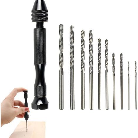 Mini perceuse manuelle Pin Vise - Avec 10 forets hélicoïdaux (0,8-3 mm) - Pour le bricolage, le perçage de résine de coulée, le modélisme, les travaux manuels (1/5)