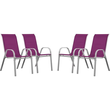 Habitat Et Jardin – Lot de 4 fauteuils de jardin empilables en acier et textilène rose – Dimensions 53,5 x 75 x 92 cm – Hauteur d'assise 40 cm