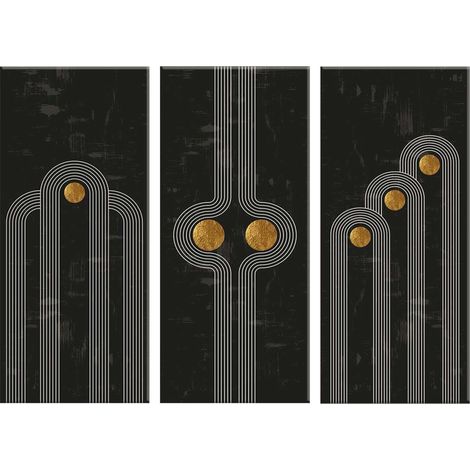 Lupia - GRANDE QUADRO Moderno 3 Pezzi Stampa su Tela 100x150 cm Geometrico Astratto Nero Decorazioni Parete Soggiorno, Camera da Letto, Ufficio Legno (1/4)