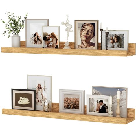 Étagère murale, lot de 2, étagère flottante de 60 cm en bois MDF, panneau mural pour cadres et décorations, design industriel, convient pour bureau, chambre et cuisine (Beige, 60 cm) (1/5)