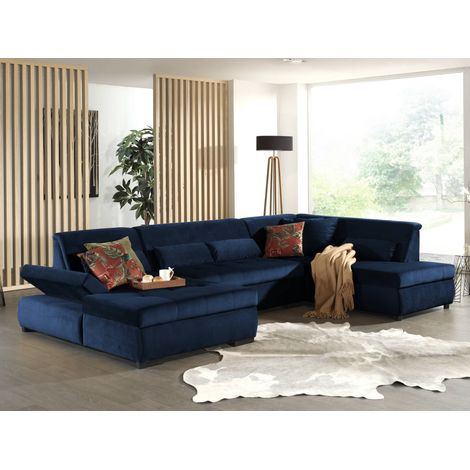 Lisa Design – Canapé d'angle panoramique 7 places – Revêtement velours 100% polyester – Accoudoir réglable – Fabrication européenne – Dimensions L335xH77xP197 cm (1/5)