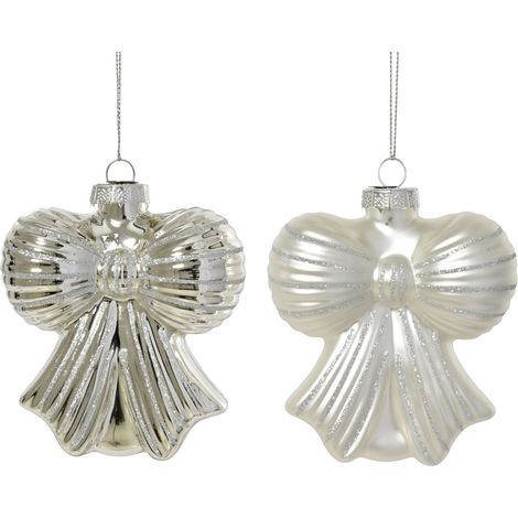 Decoris Weihnachtsanhänger Schleife aus Glas 9 x 4,2 x 10 cm silber 2-fach sortiert
