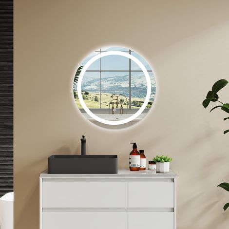 AICA SPECCHIO DA BAGNO ROTONDO CON LED 60 X 60 CM, ANTIAPPANNAMENTO, INTERRUTTORE A SFIORAMENTO (1/5)