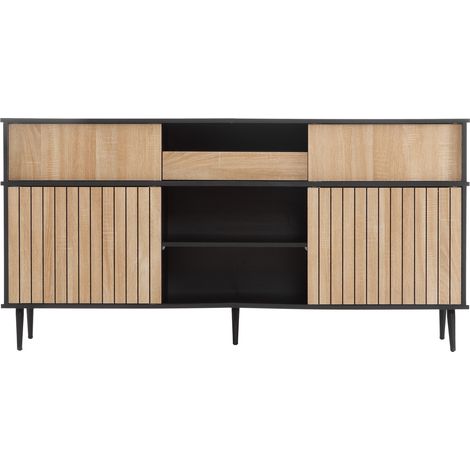 Commode avec 4 portes coulissantes et 1 tiroir, imitation chêne et noir, 160 x 40 x 80 cm (1/5)