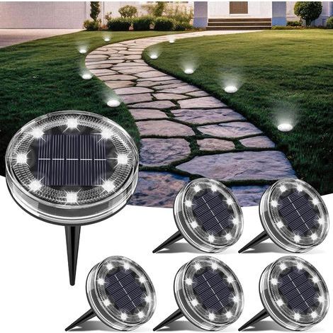 Lot de 6 Lampe Solaire Au Sol, 8 LED Lumiere Solaire Exterieur Jardin IP68 Étanche, Spot Solaire Extérieur, Blanc Froid (1/5)