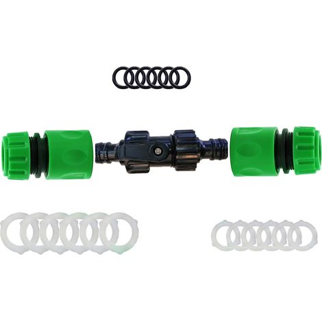 Schlauchverlängerungs-Set zum Anschluss von Gartenschläuchen (mit 1 Schnellverschluss-Absperrventil + 2 1/2"-Schnellkupplungs-Schlauchendstücken)