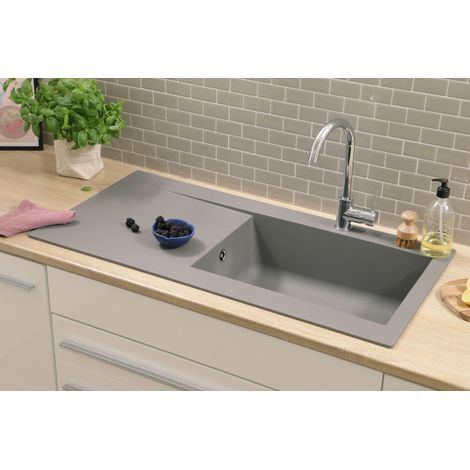 Einbau Küchen Spüle Granit Mineralite 100 x 50 Beton Grau Respekta Denver