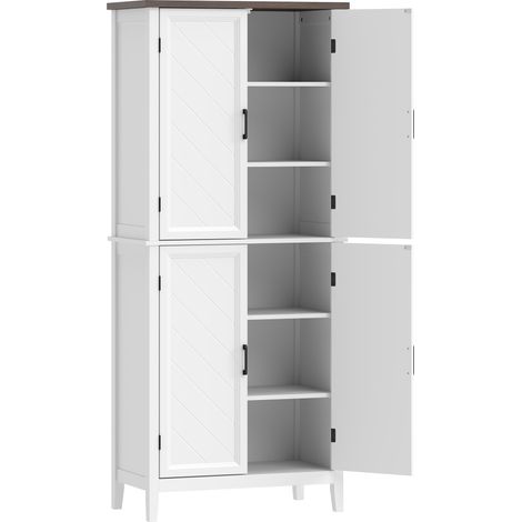 Buffet haut cuisine 6 niveaux avec 4 portes en chevrons, 4 étagères ajustables, meuble de rangement 76x40x178,5cm, blanc (1/5)