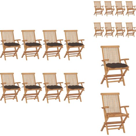 Chaises de jardin avec coussins taupe lot de 8 Bois teck massif - Chaise De Jardin - Mobilier De Jardin - Fauteuil De Jardin - Meubles De Jardin - Set De Chaises De Jardin (1/5)