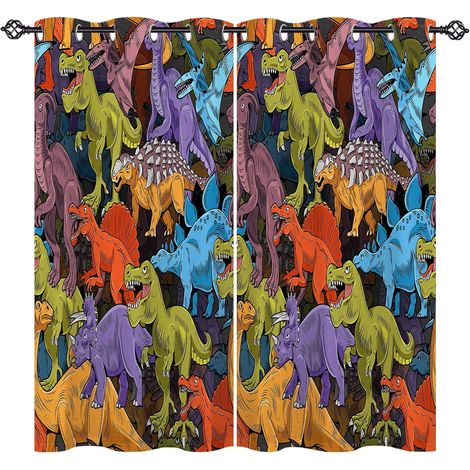 Rideau Occultant Dessin Animé Animaux Dinosaure Tenture Opaque à Oeillets Draperies Intérieurs Rideau Thermique Isolant pour Maison Chambre Salon Fenetre 2 Pièces L 107 x H 160 cm - 107L X 160H cm (2 (1/5)