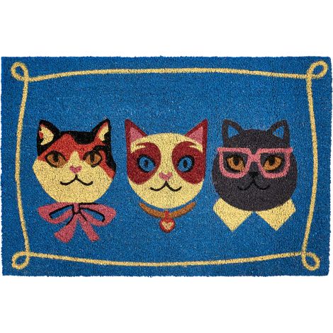 Felpudo de fibra de coco antideslizante 60 x 90 cm con dorso de PVC motivo de gatos multicolor Mojicat