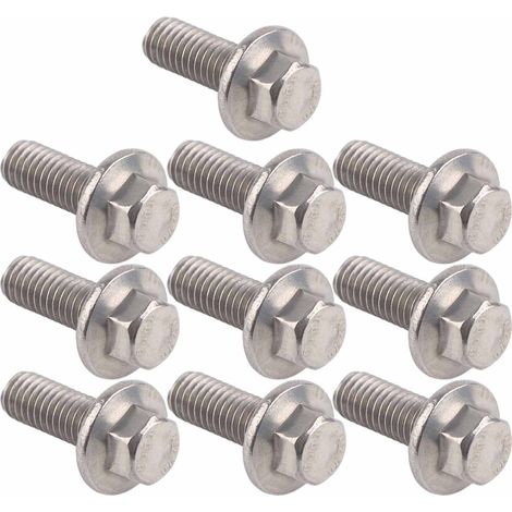 Vis de fixation M6 inox 304 tête hexagonale à embase avec rondelle intégrée, lot de 10 pièces (1/5)