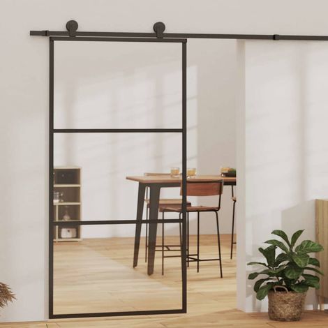 vidaXL Porte coulissante Verre ESG et aluminium 102x205 cm Noir (1/5)