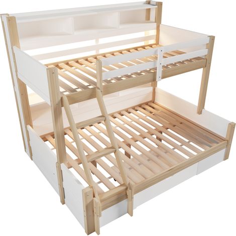 Litera 90x200 cm + 140x200 cm con escalera, barreras, cajón y LED blanco natural (1/5)