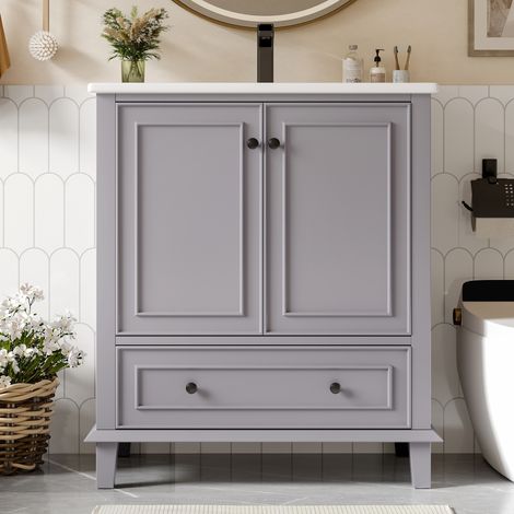 Mobile lavabo 76x46x87 cm in MDF e ceramica grigio, con vano contenitore per bagno FloraGrace (1/5)