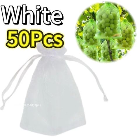 (Blanc - 50 pièces, 20 x 30 cm) Sacs de protection pour fruits avec cordon de serrage, réutilisables, en filet anti-insectes, pour arbres fruitiers et plantes - Fournitures de jardinage (1/4)