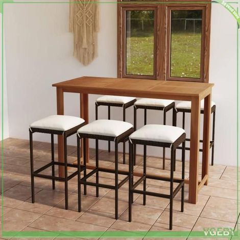 Ensemble de bar de jardin - FAFEICY - 3068010 - Bois d'acacia massif - 7 pcs avec coussins amovibles - Résine tressée résistante (1/5)