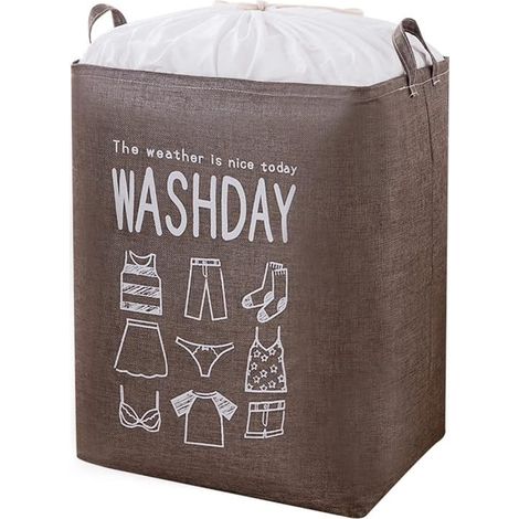 Grand panier à linge sale, sac de rangement pour couettes, vêtements, jouets et autres articles divers, ouverture par cordon de serrage anti-poussière, pliable (1/5)