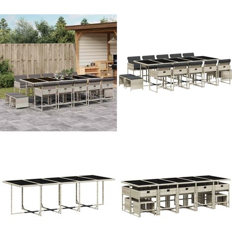 Ensemble à manger de jardin et coussins 15 pcs gris clair rotin - Ensemble Salon De Jardin - Meuble De Jardin - Set De Jardin - Table De Jardin - Chaises De Jardin - Home & Living (1/5)