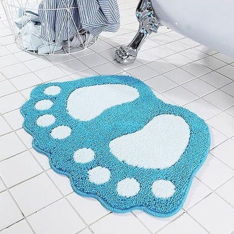Tapis de Sol Scandinave "Pied" pour Salle de Bain Antidérapant - Motif Pied sur Fond Bleu Ciel - Dimensions 40x60 cm