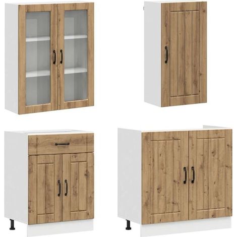 Ensemble de Cuisine 8 Pièces - Meubles en Chêne Massif et Bois Ingénierie, Design Artisanal Moderne pour Cuisines Équipées (1/5)