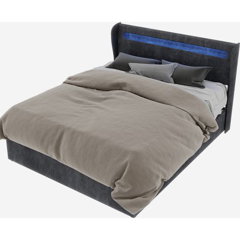 Doppelbett, Bett mit Verstellbarer LED und Anpassbarem Kopfteil, Liegefläche 140 x 200 cm, ohne Matratze, Grau (1/5)