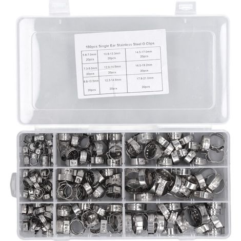 Kit de colliers de serrage pour tuyaux de carburant, 180 pièces, accessoires de ligne d'injection en acier inoxydable, à une seule oreille (1/5)